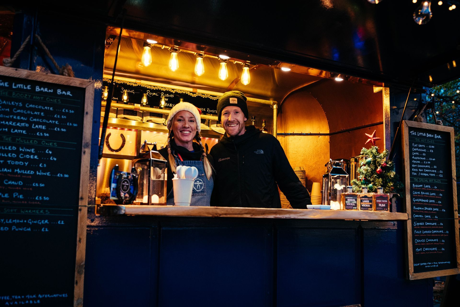 Festive drinks trailer serving wine, spirits, mulled wine and cocktails