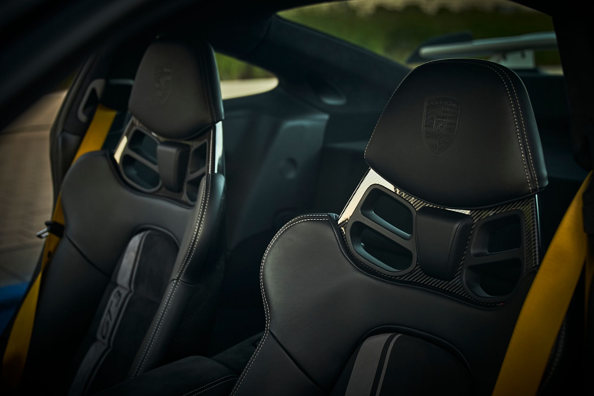 A close up of the seats in a sports car