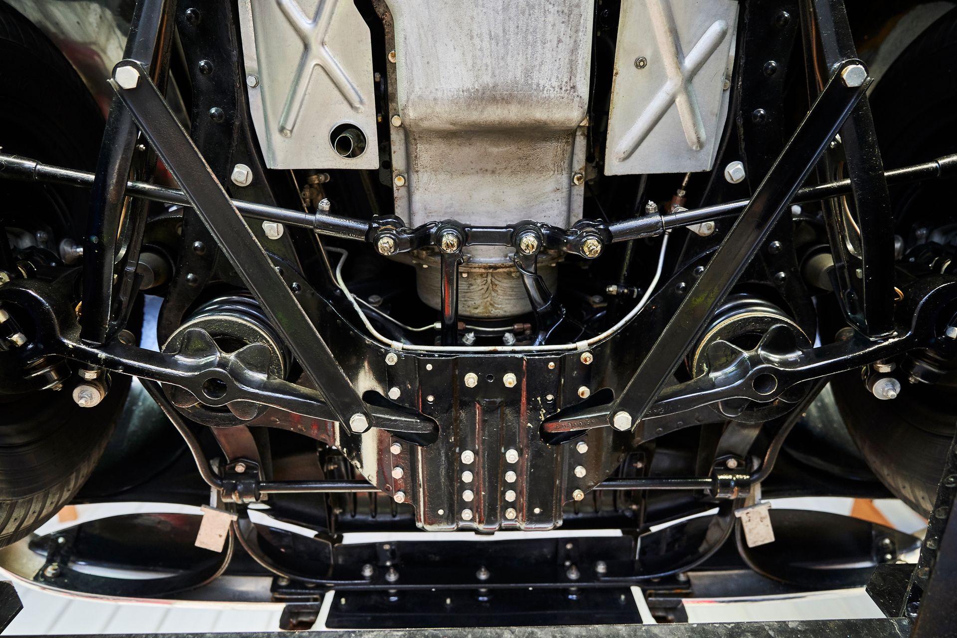 A close up of the underside of a car.