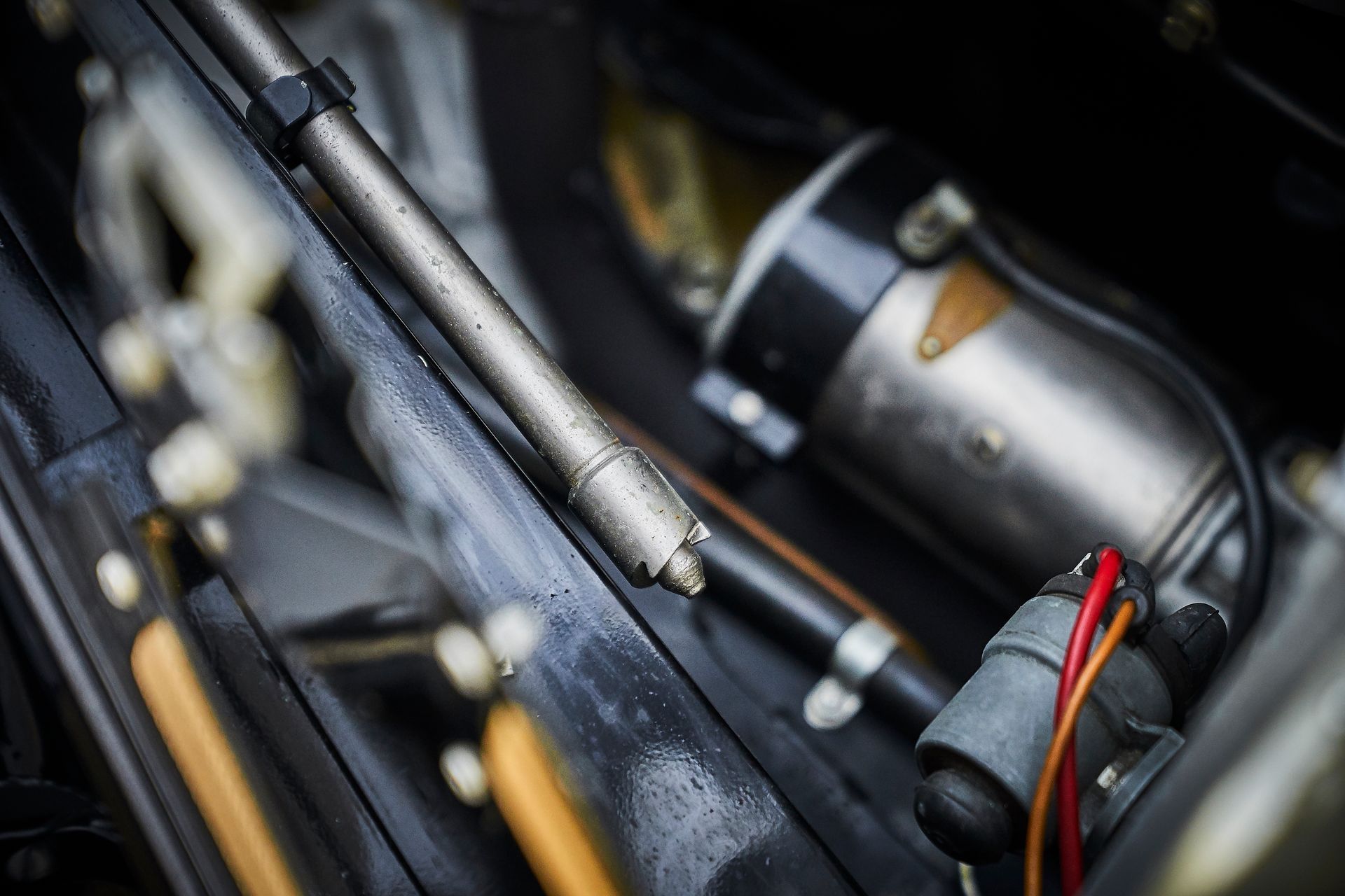 A close up of the inside of a car engine