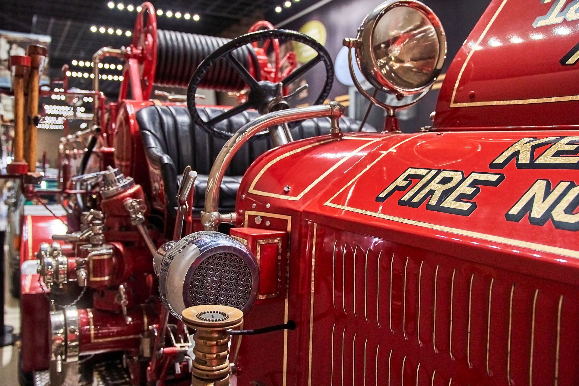 A red fire truck with the word fire on it