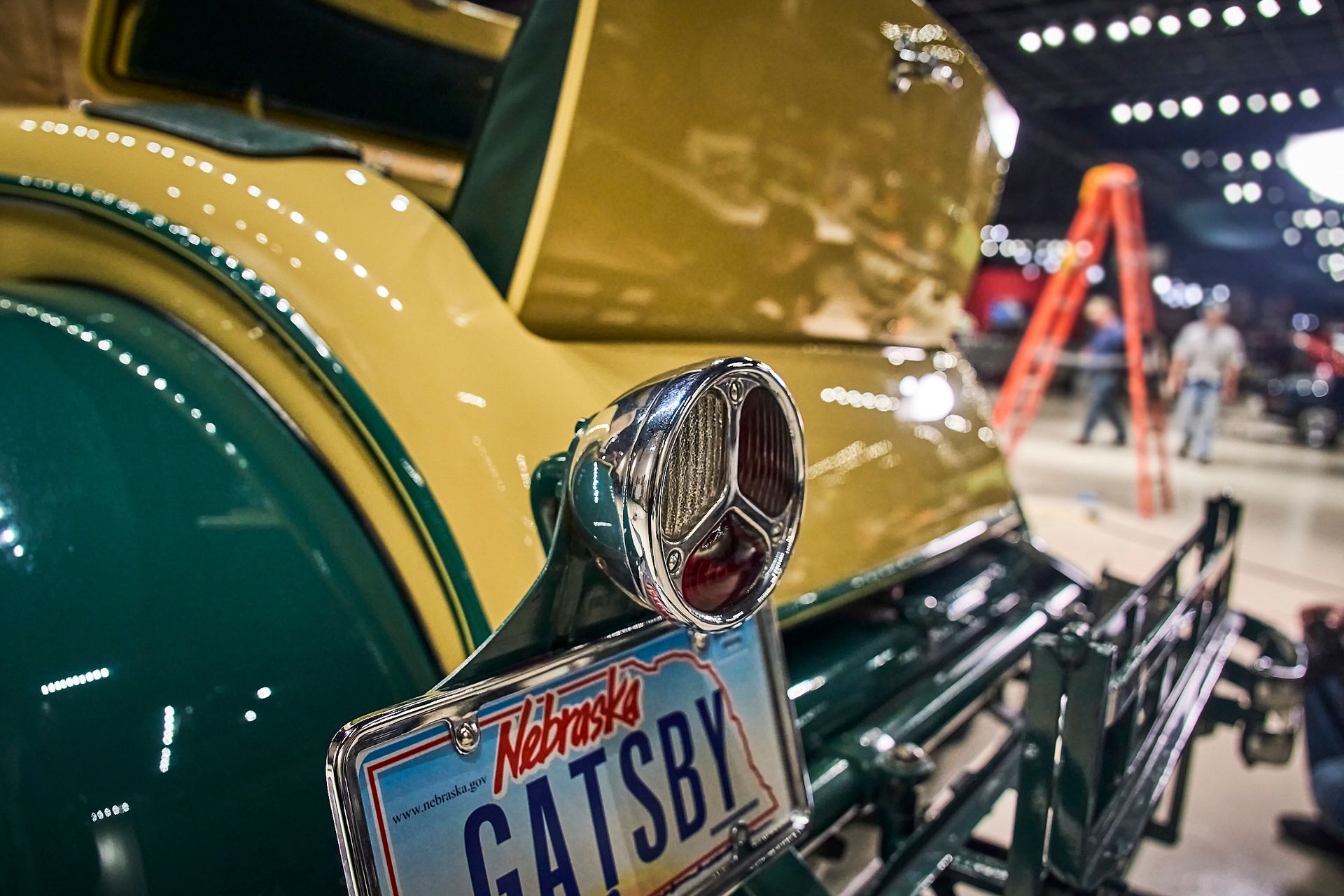 A close up of a car with a license plate that says gatsby