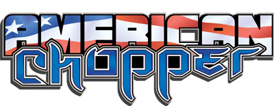 A logo for american chopper with an american flag on it