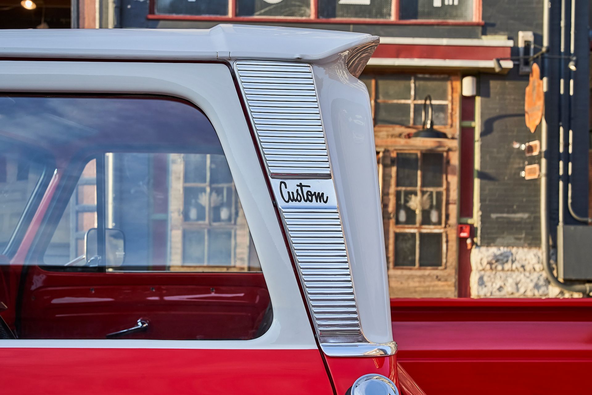 A red truck with the word customs on the side