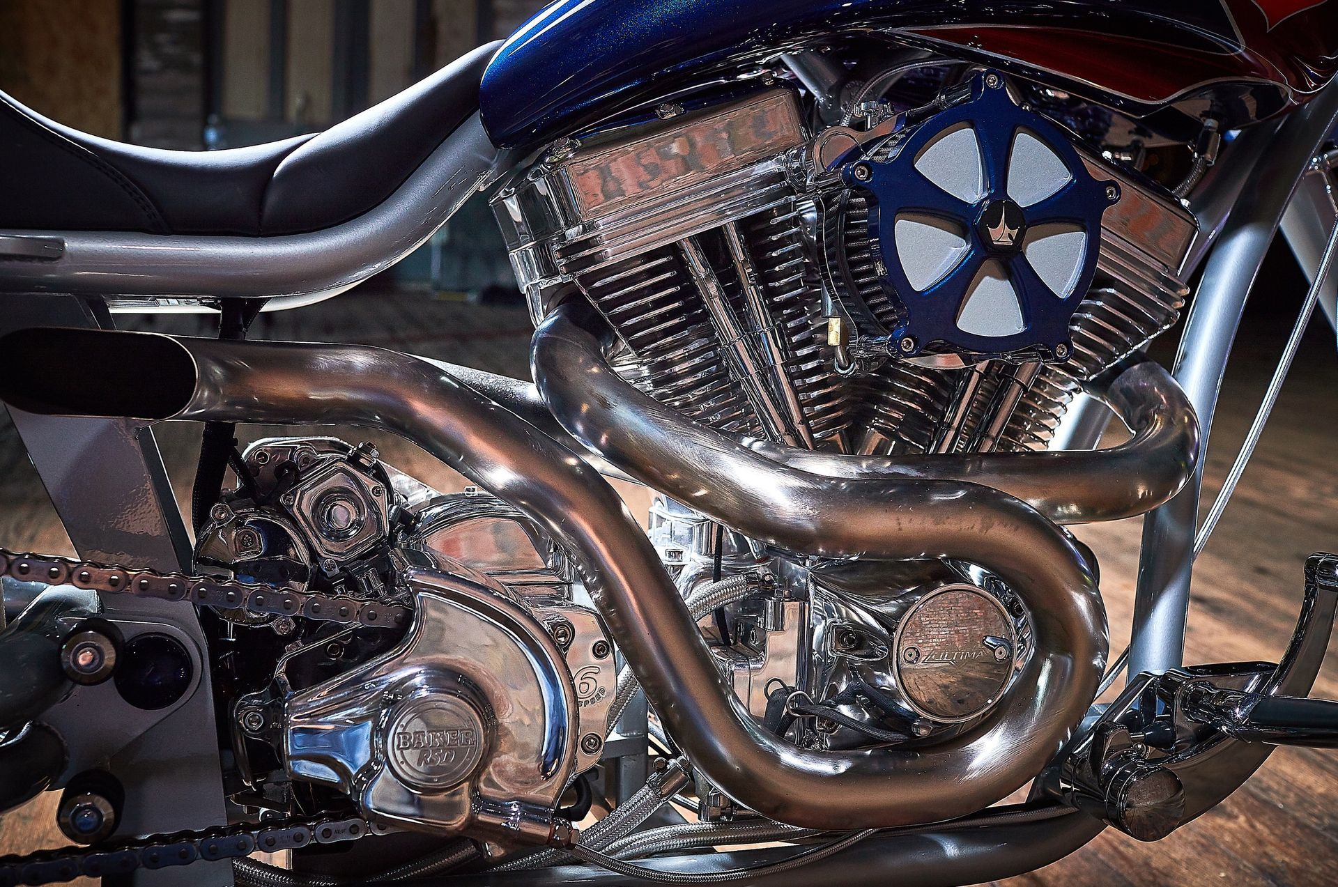A close up of the engine of a motorcycle