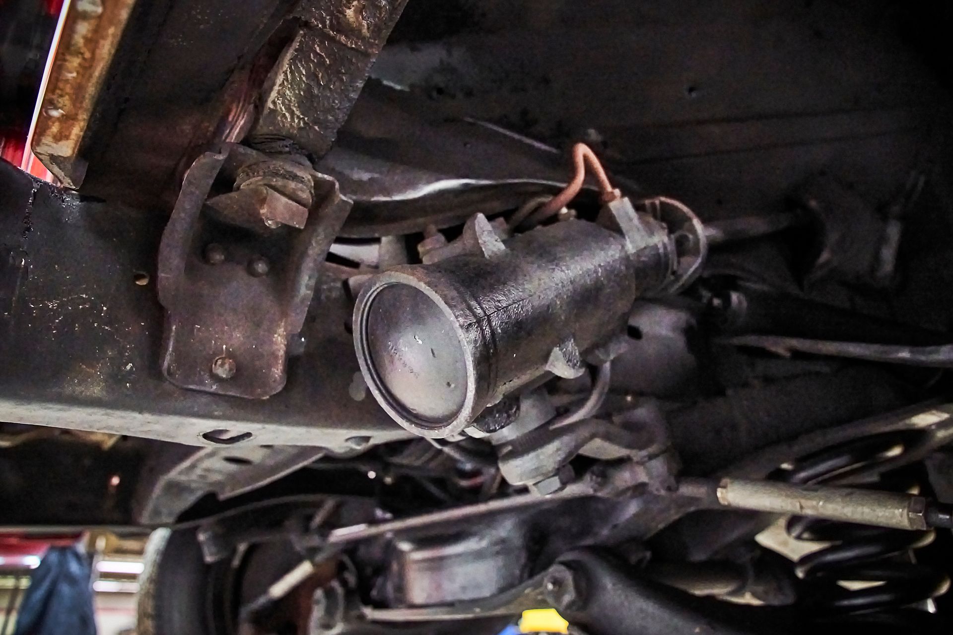 A close up of the underside of a car