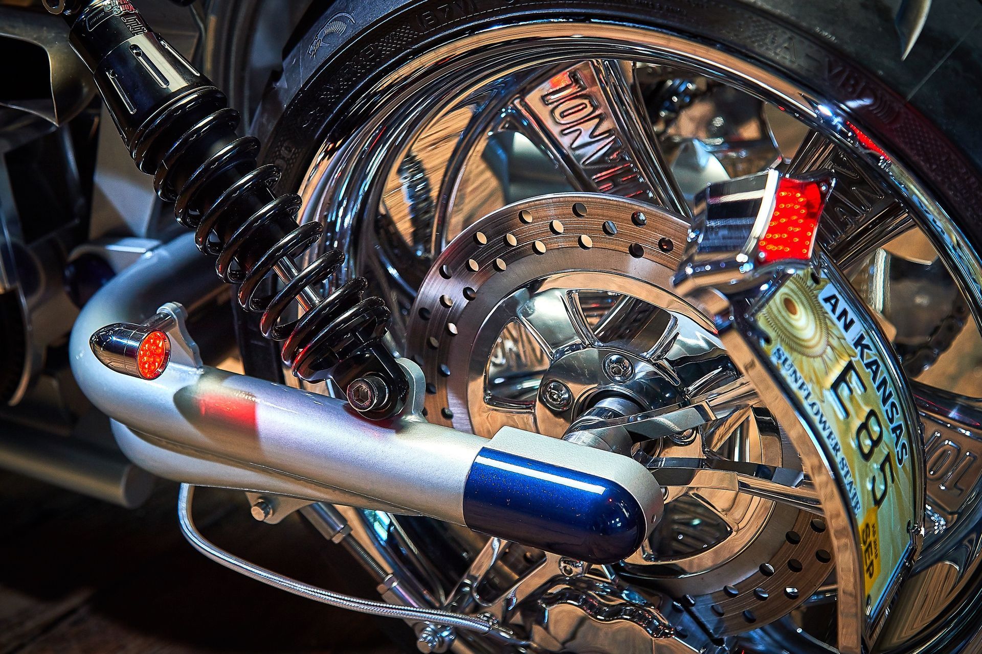 A close up of a motorcycle with a license plate that says new york