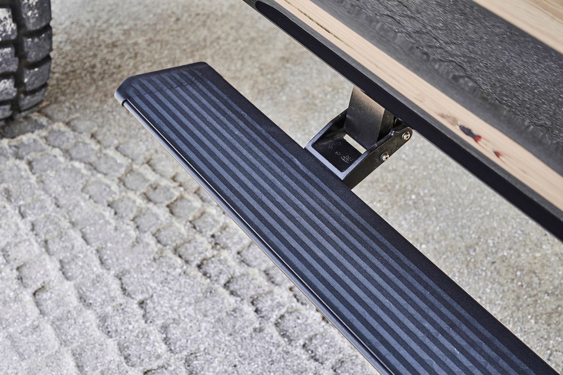 A close up of a side step on a truck