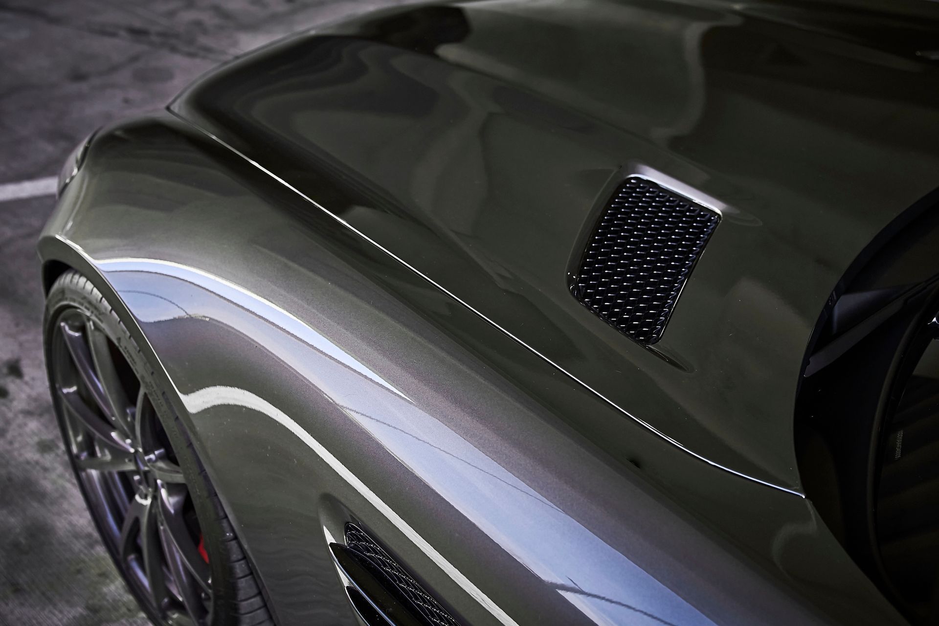 A close up of the hood of a car