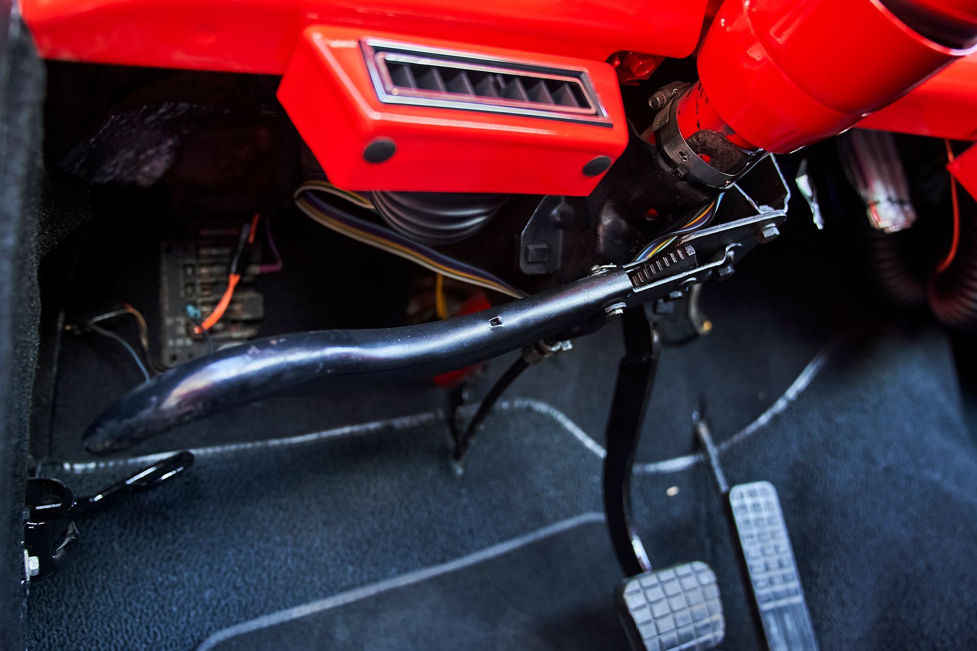 A close up of a car 's brake pedal