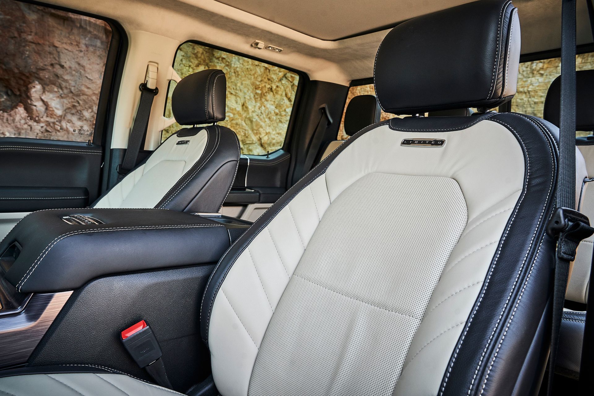 A close up of the seats in a car.
