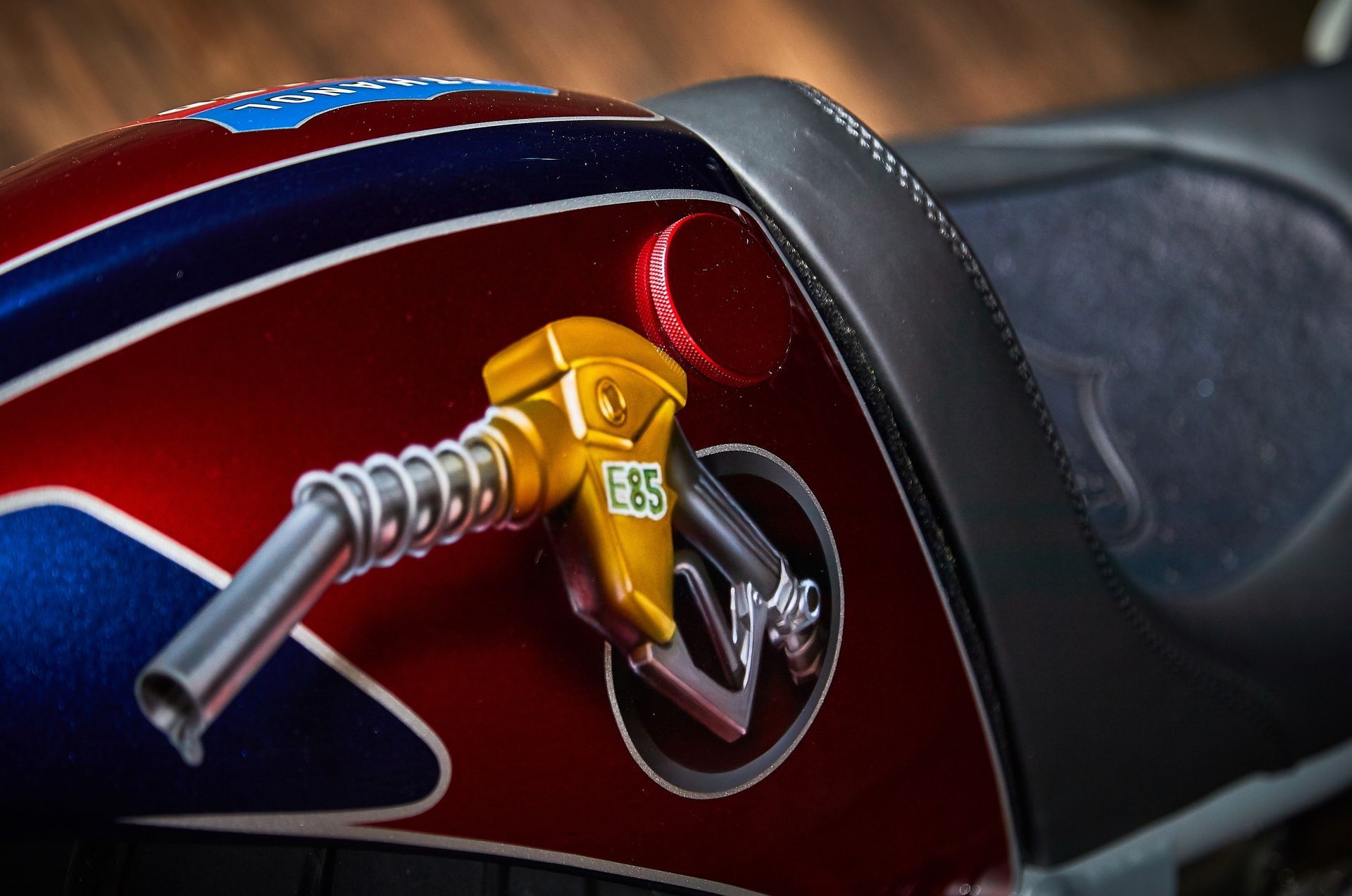A close up of a gas pump on a motorcycle