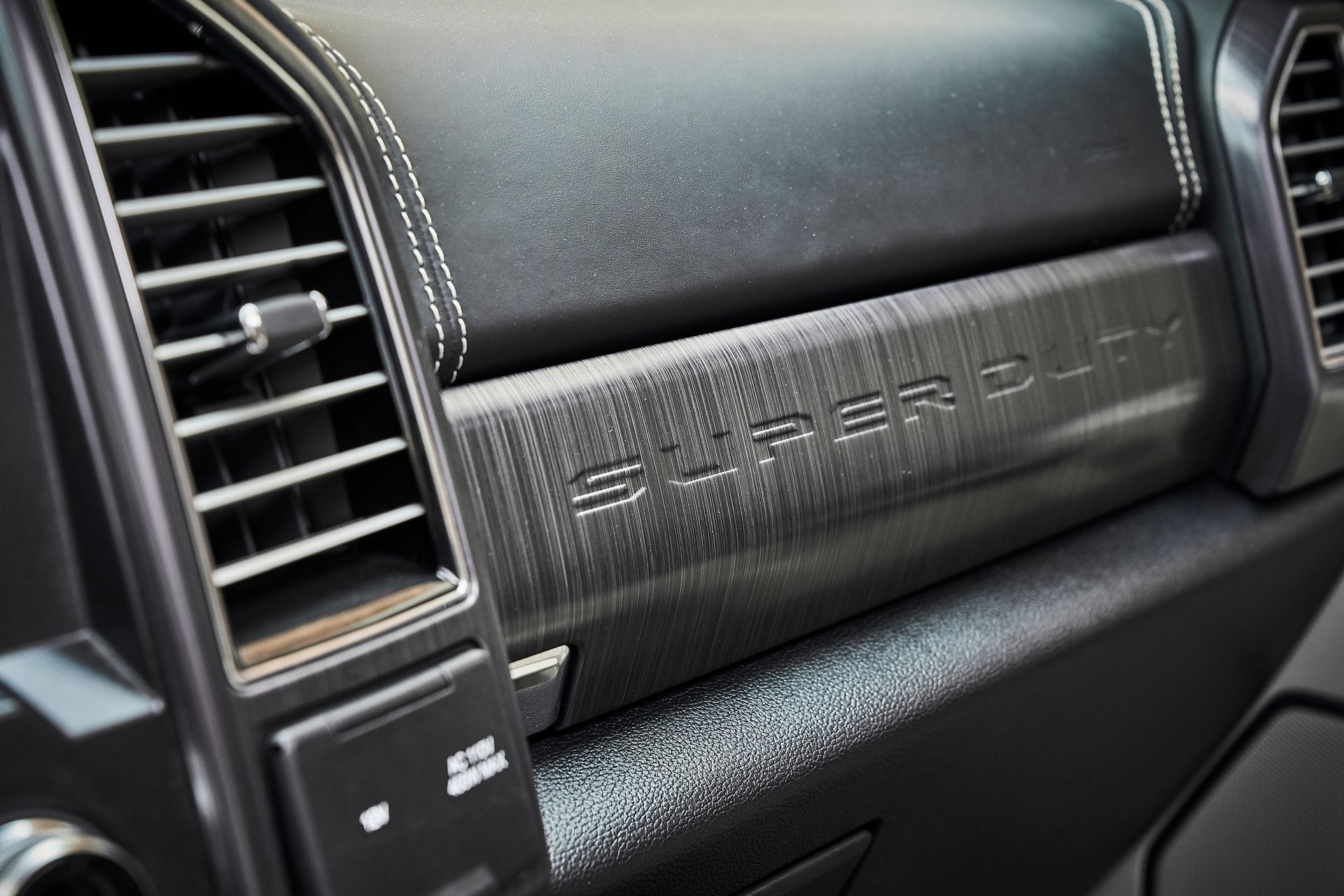 A close up of the dashboard of a ford super duty truck.