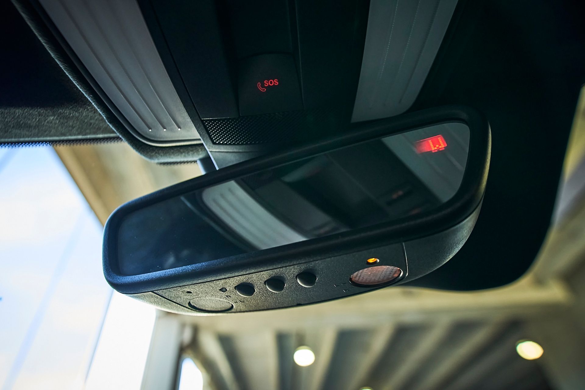 A close up of a rear view mirror in a car