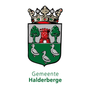 Een groen en wit wapenschild met eenden en bomen erop