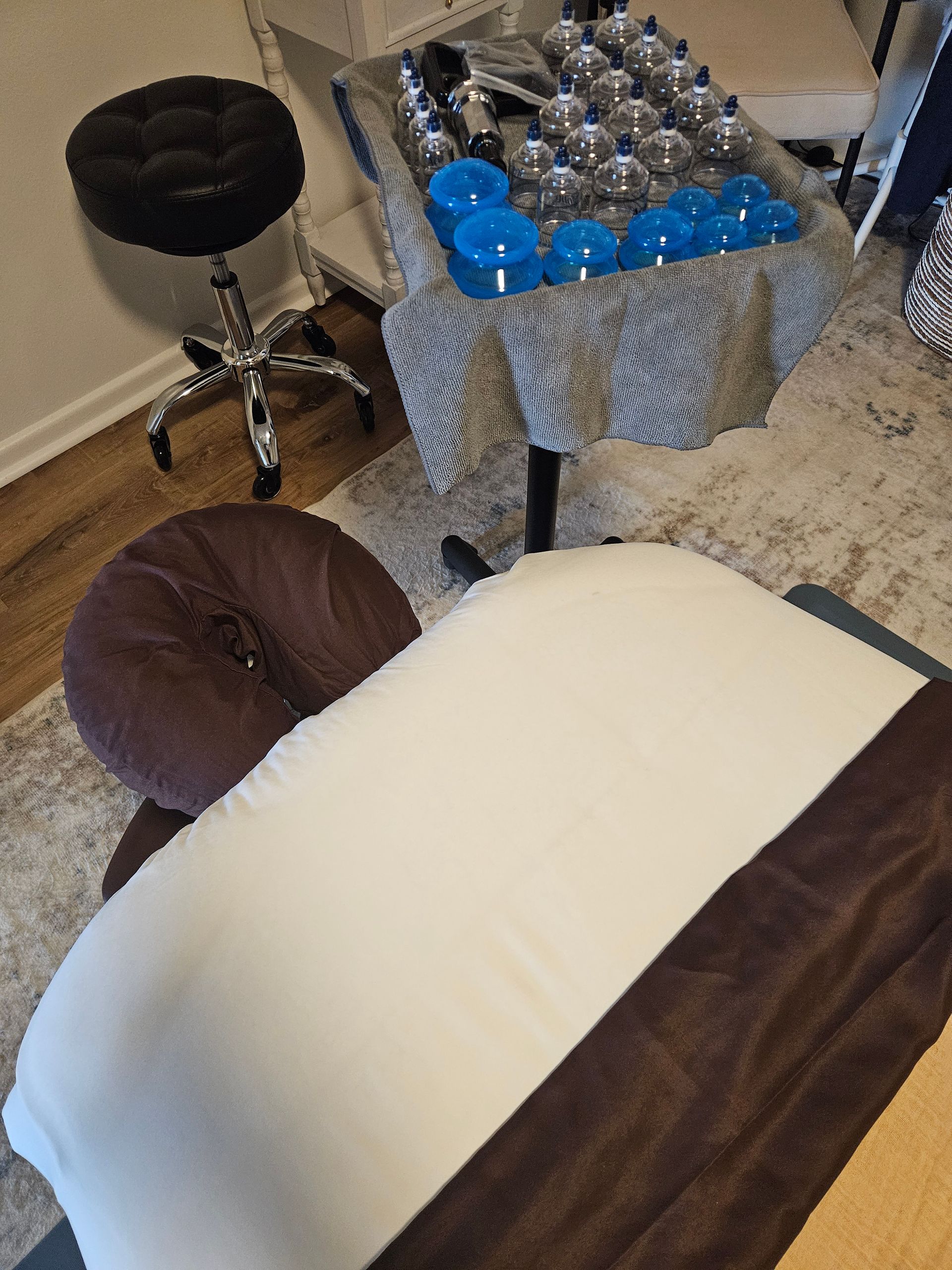 Massage table set up for a Swedish massage session at Mellow Muscles Massage