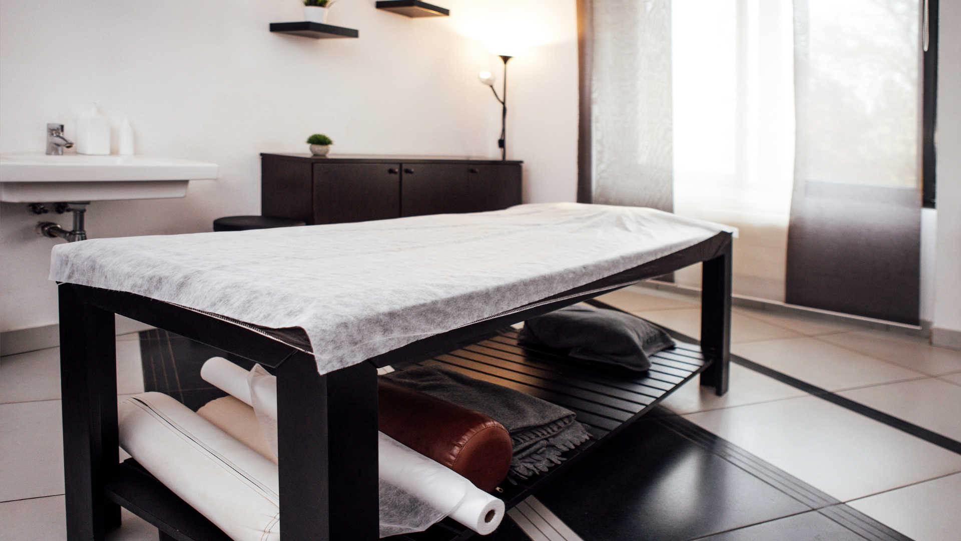 Massage table set up for a Swedish massage session at Mellow Muscles Massage
