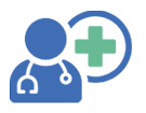 Doctor icon with stethoscope and medical cross.