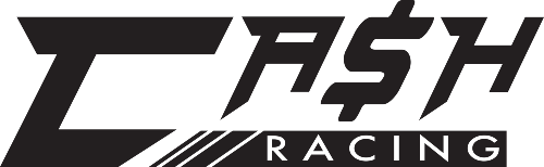 A black and white logo for trash racing on a white background.