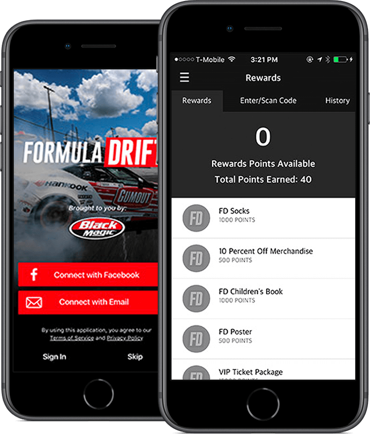 Two cell phones with the formula drift app on them.
