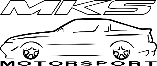 A black and white drawing of a car with the words mks motorsport written below it.