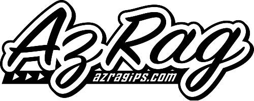 A black and white logo for a company called az rag