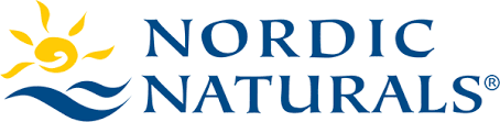 Nordic Naturals logo with blue text and yellow sun and waves symbol