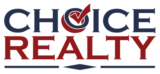 The logo for national realty centers is red , white and blue.