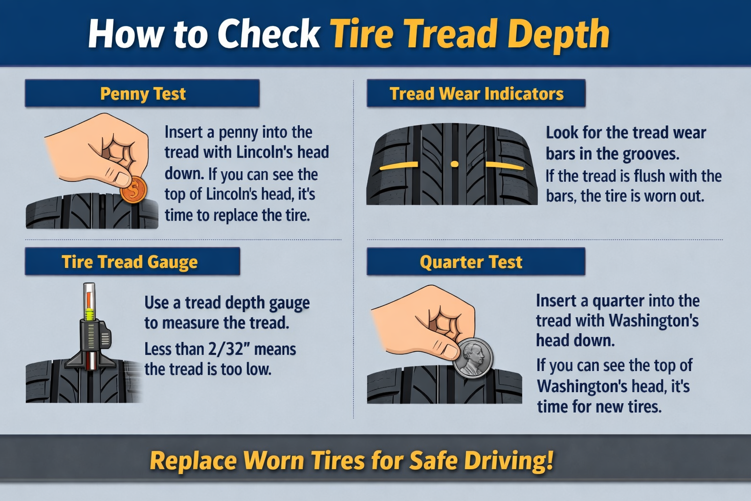 How to Check Tire Tread Depth | Auto Surgeon Inc