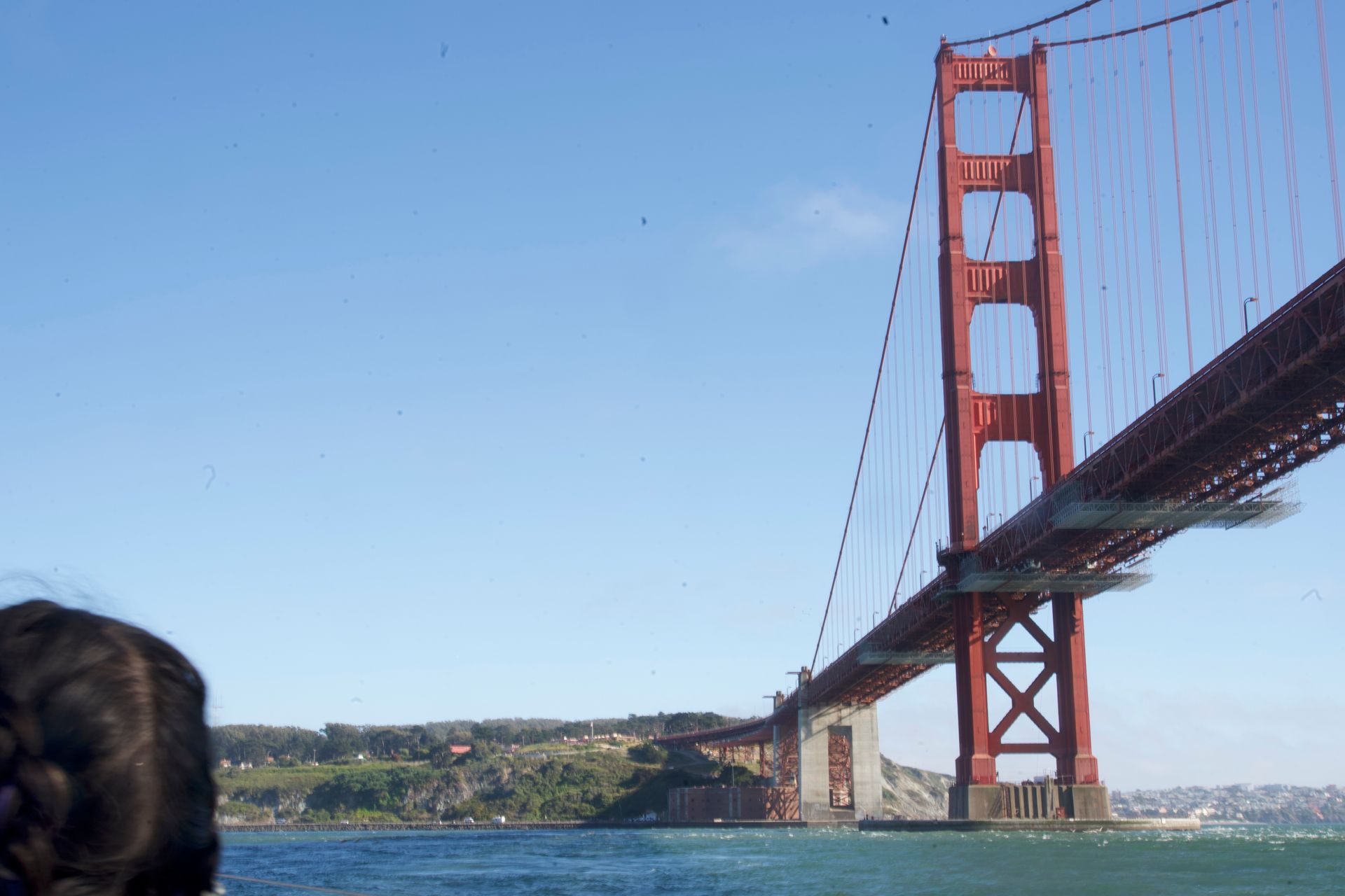 Guests enjoying the view of the golden Gate Bridge on their way to the ocean.