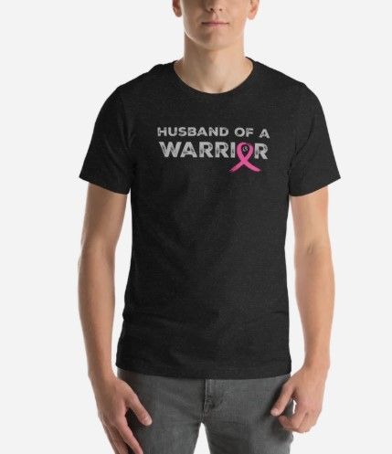 Man wearing a black t-shirt that says 