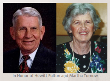 Portraits of an older man and woman, smiling. Below: