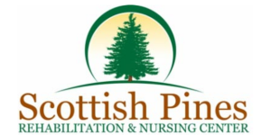 Logo for Scottish Pines Rehabilitation & Nursing Center with a green pine tree inside a green arch.