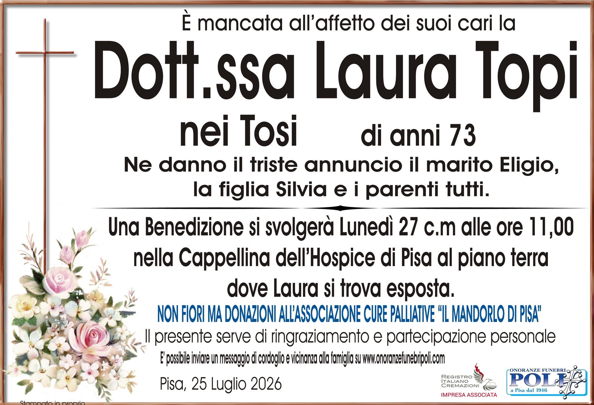 necrologio DOTT.SSA LAURA TOPI