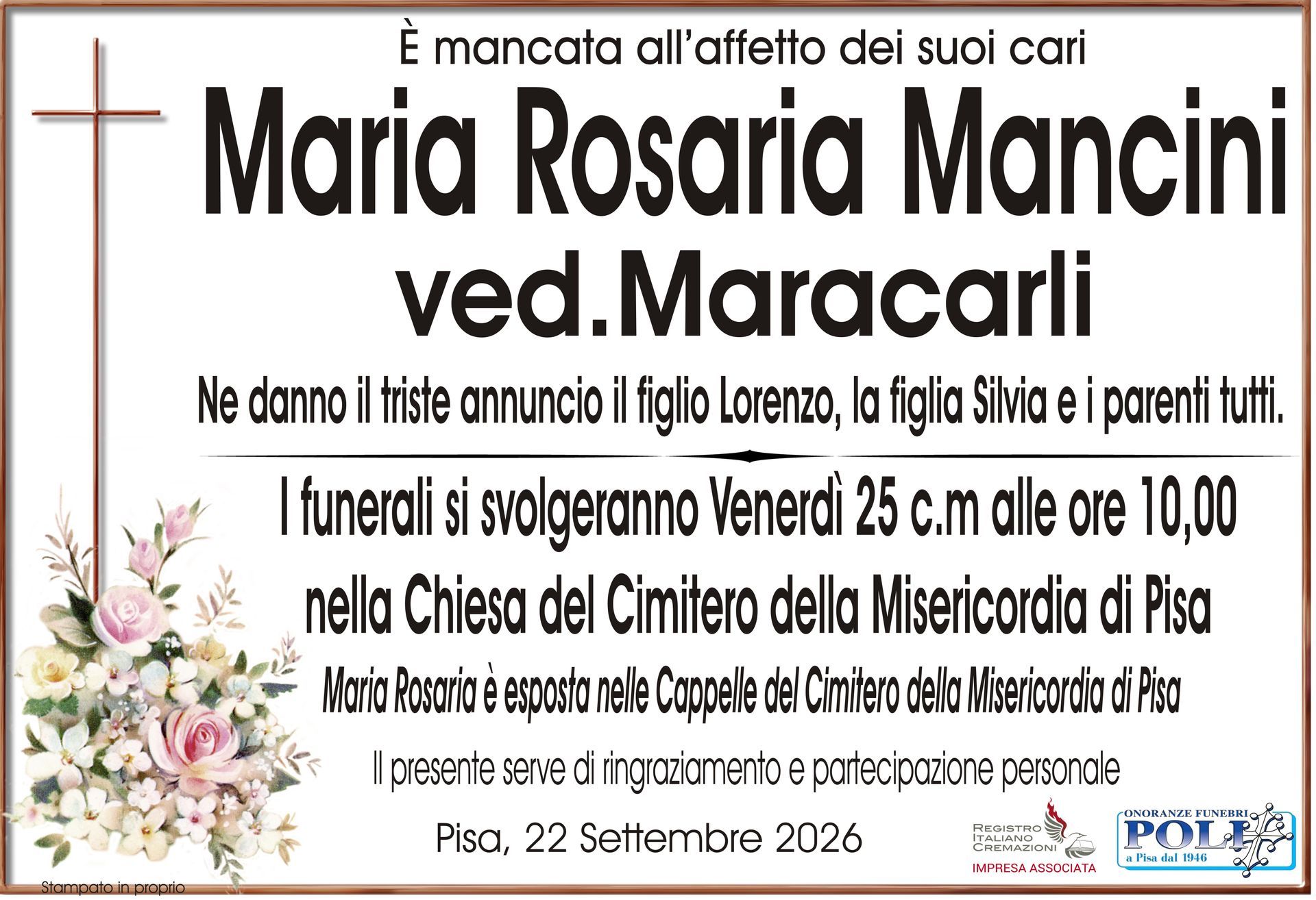 necrologio Maria Rosaria Mancini 