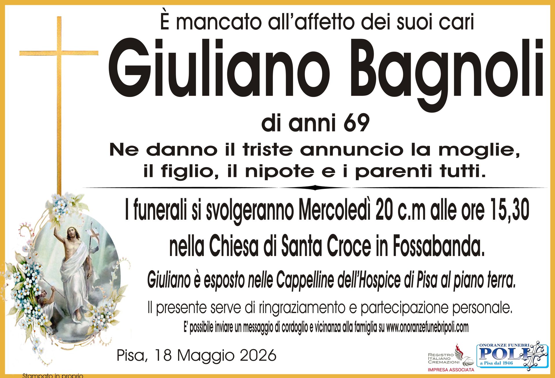 necrologio Giuliano Bagnoli