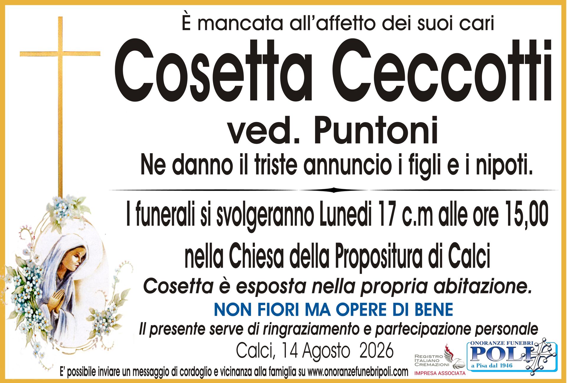 necrologio Cosetta Ceccotti