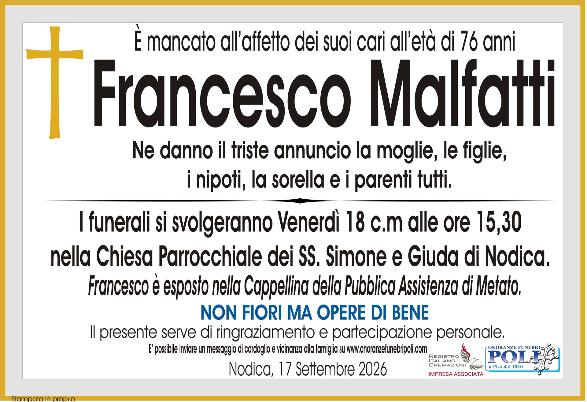 necrologio Francesco Malfatti