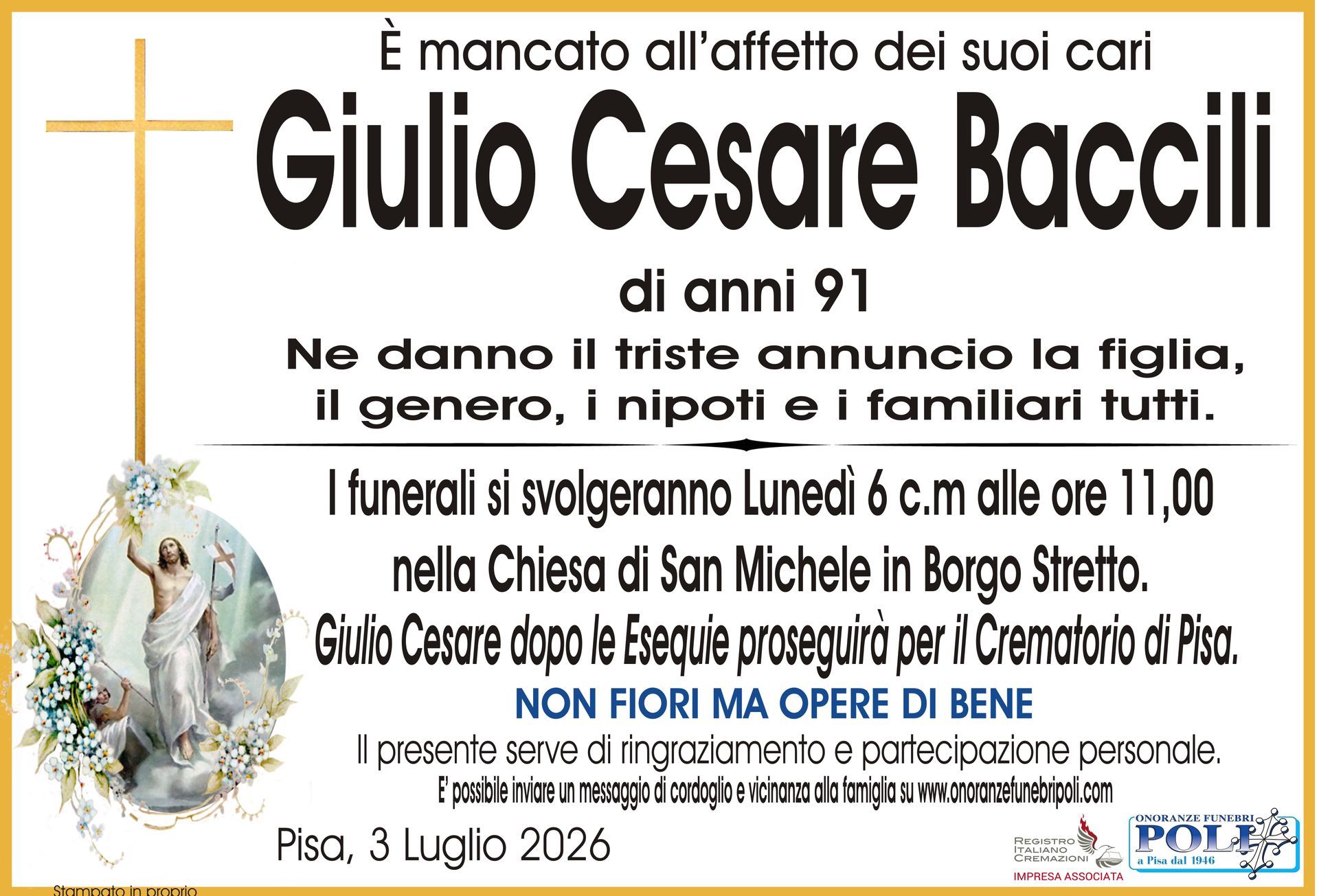 necrologio Giulio Cesare Baccili
