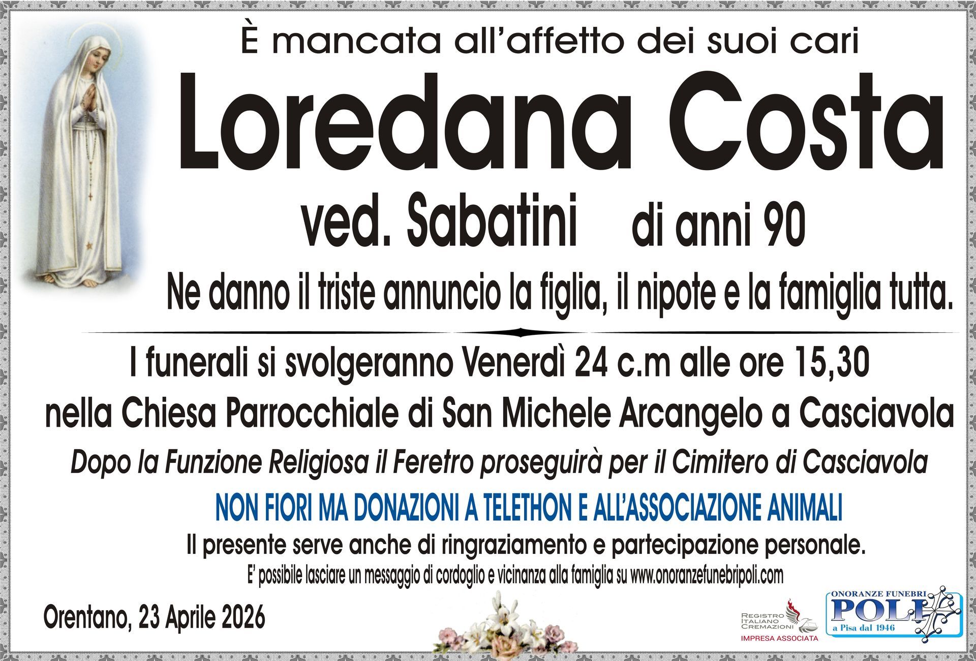 necrologio LOREDANA COSTA