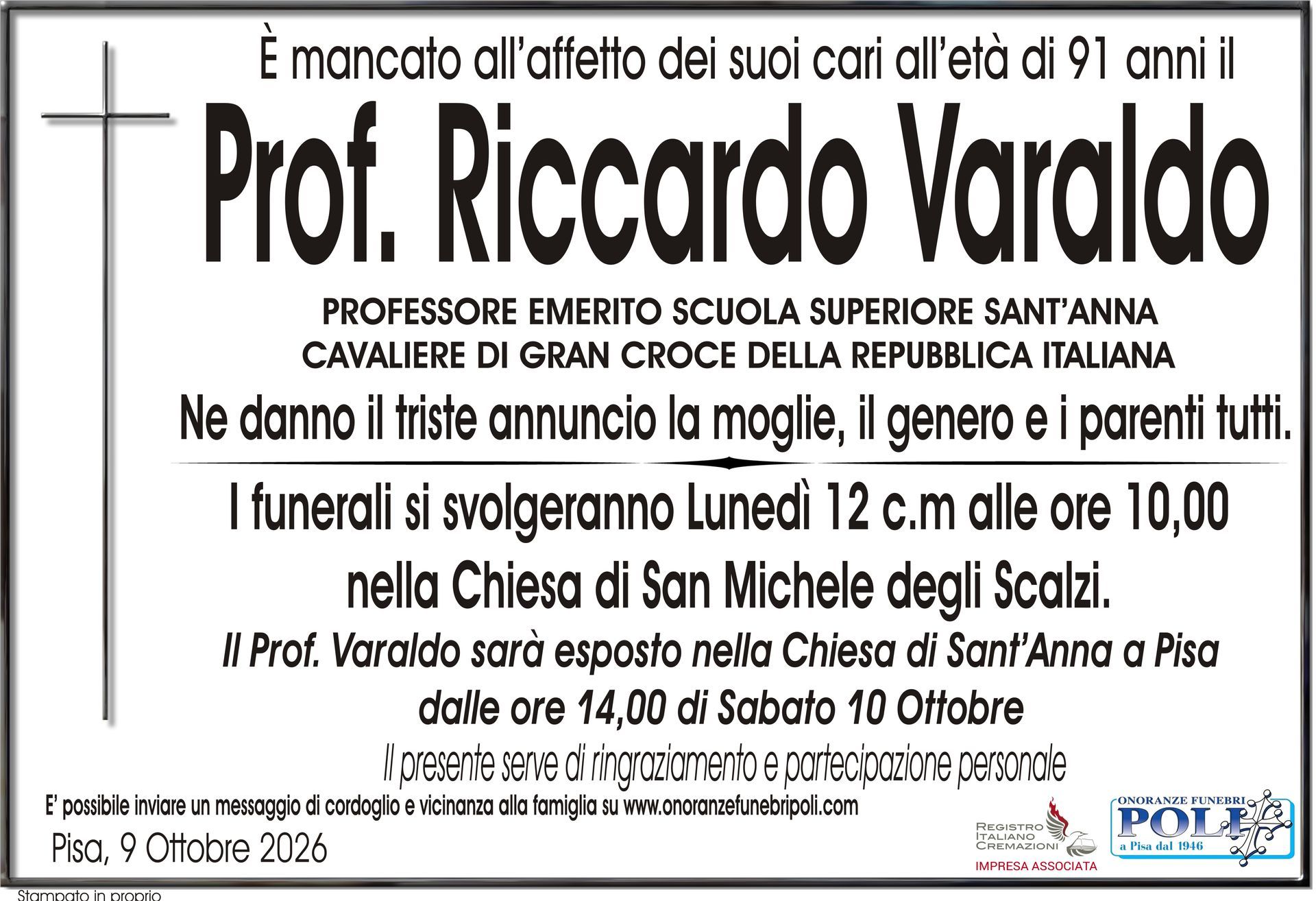 necrologio Prof. Riccardo Varaldo