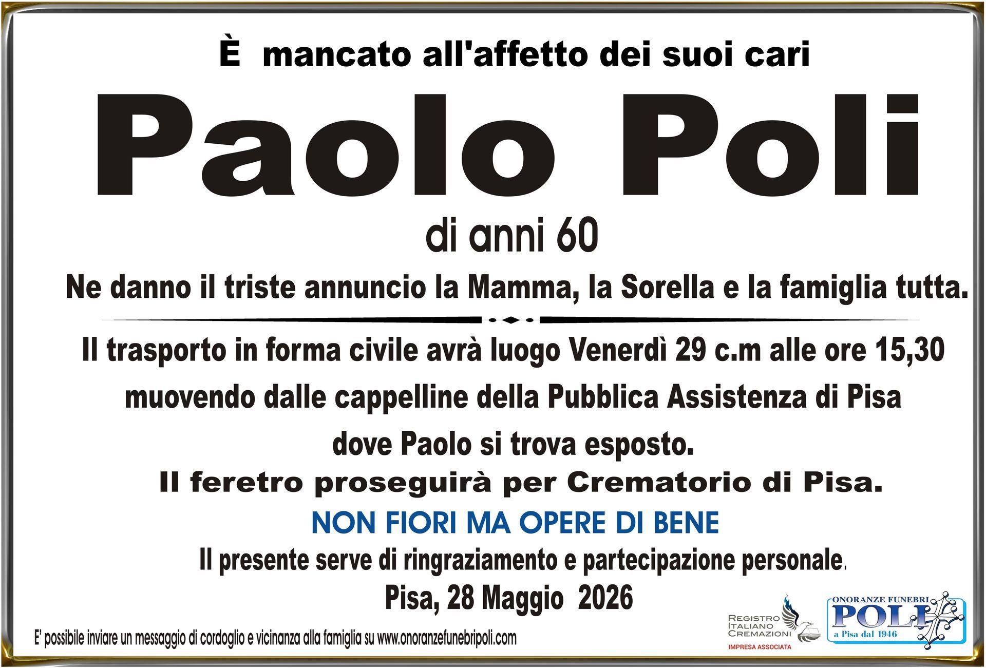 necrologio PAOLO POLI