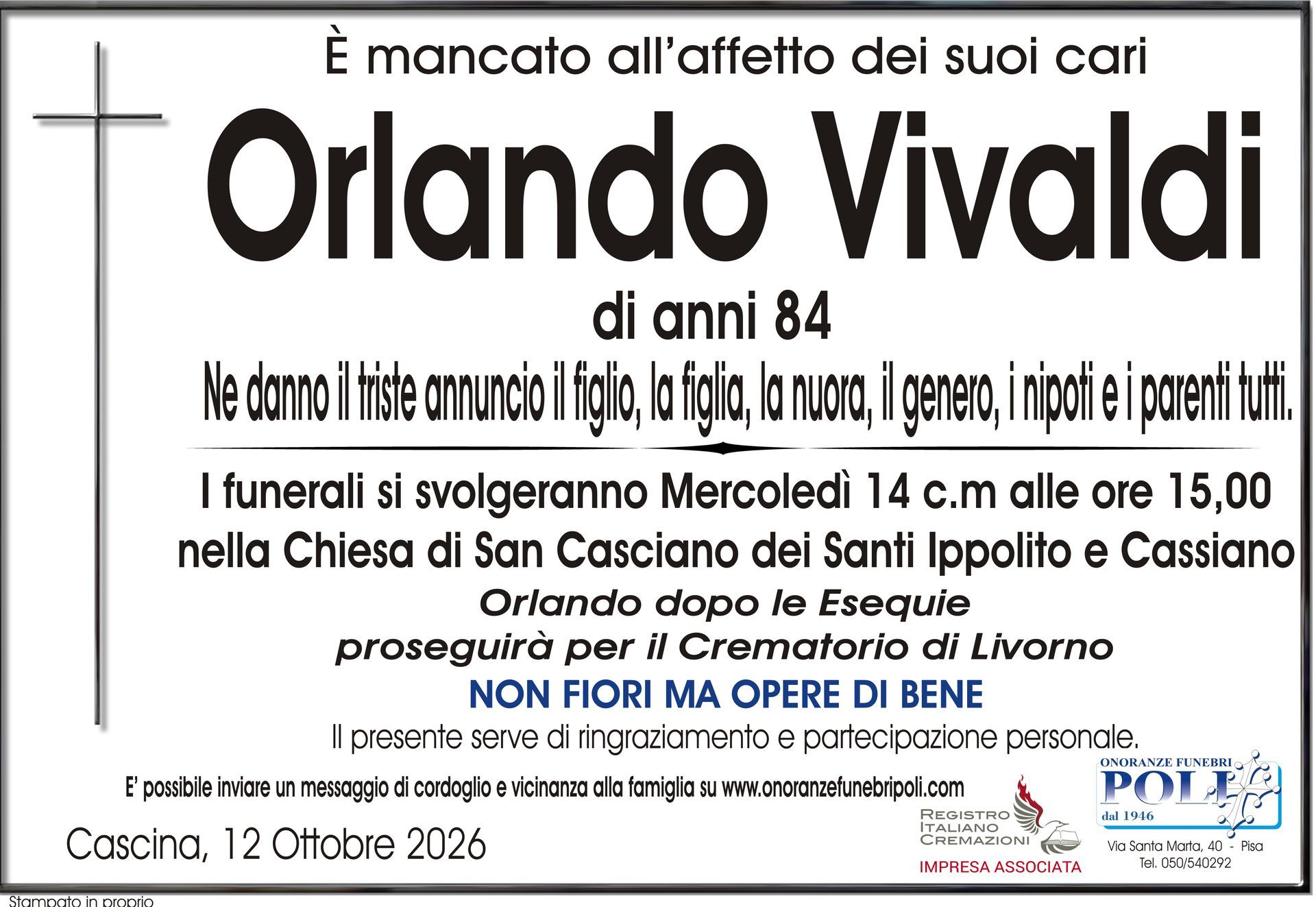 necrologio Orlando Raimondo Vivaldi