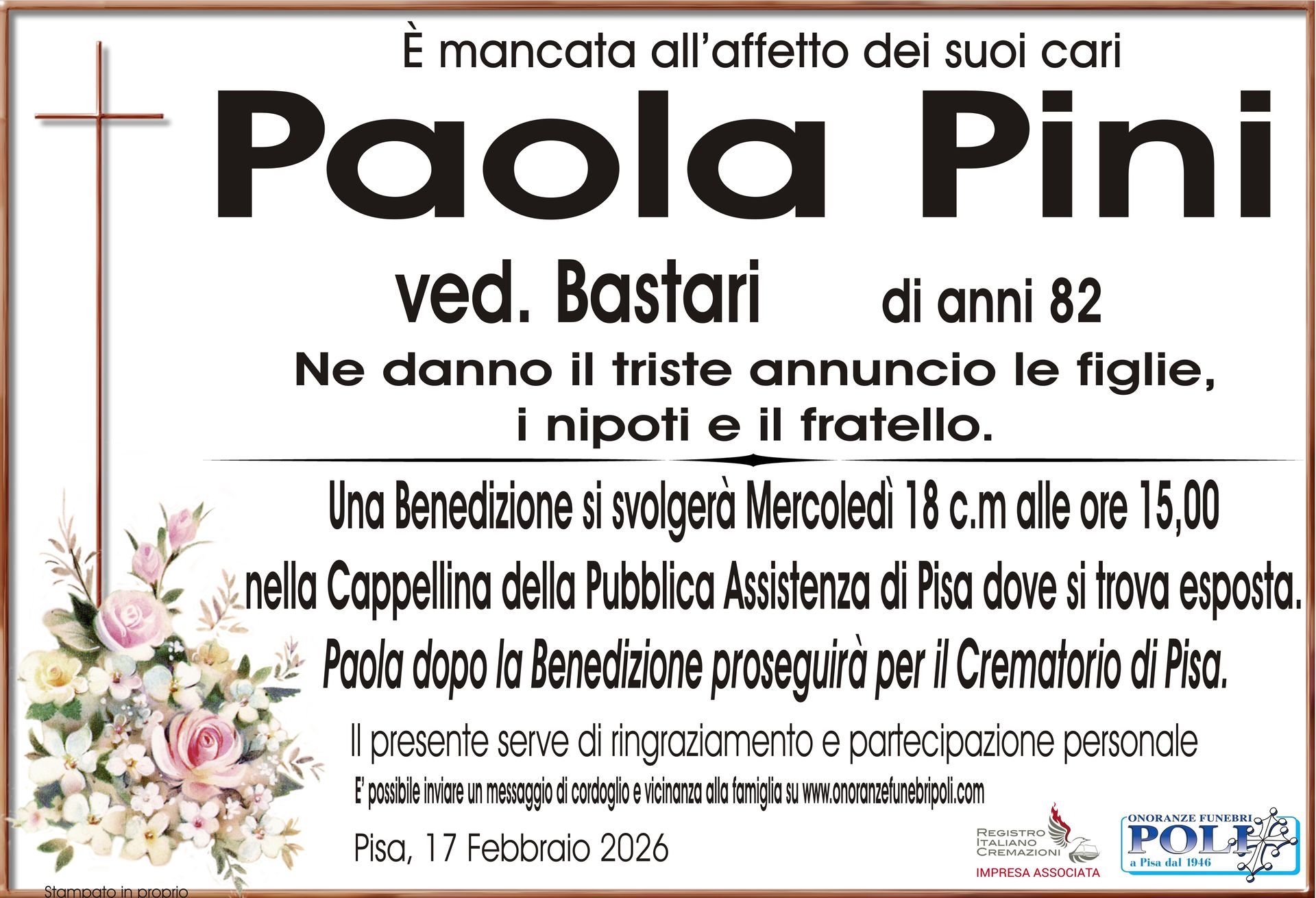 necrologio PAOLA PINI