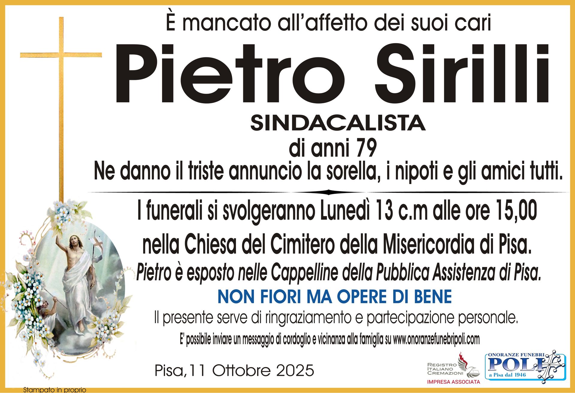 necrologio Pietro Sirilli 