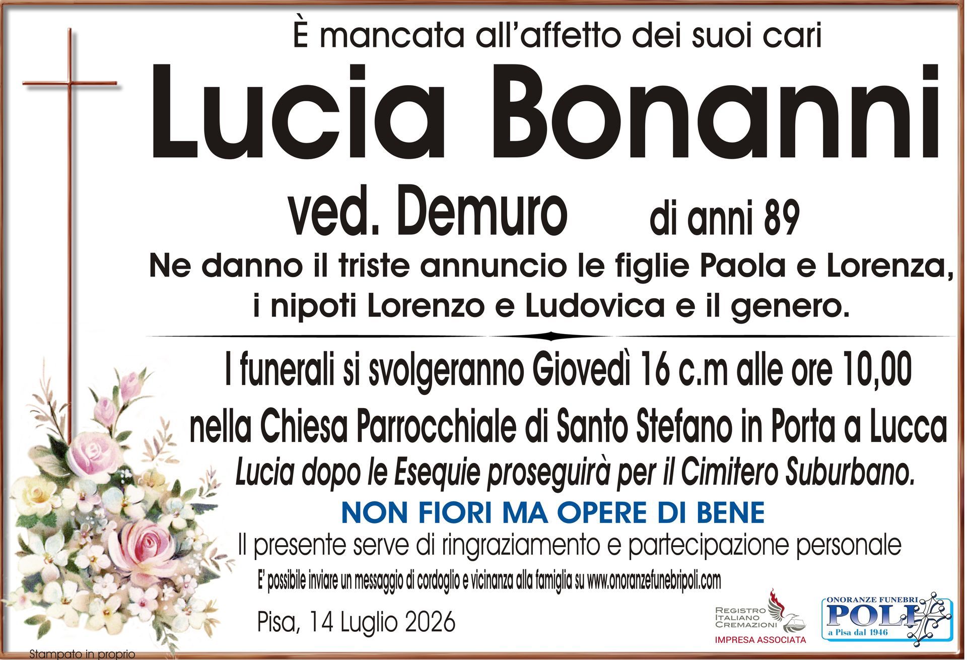 necrologio Lucia Bonanni