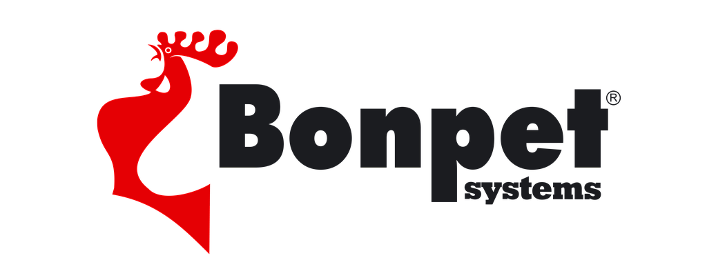 Logo met een rood rendiersilhouet voor Bonpet Systems.
