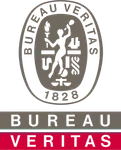 Logo van Bureau Veritas met witte figuur, fakkel en weegschaal.