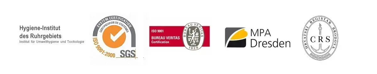 Logo's: schlafgut.de, SGS, TÜV Rheinland, MPA Dresden en anderen.