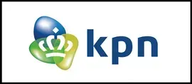KPN-logo: Blauwe en groene druppelvormen met een kroon en
